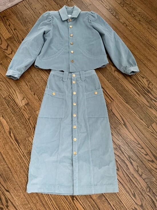 Cartolina Jackets & Blazers - Cartolina 2 Piece Set Blue Corduroy Jacket + Skirt XXS